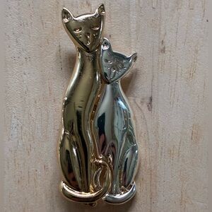 AAI Cat Brooch Gold and Silver Tone 2 Inch